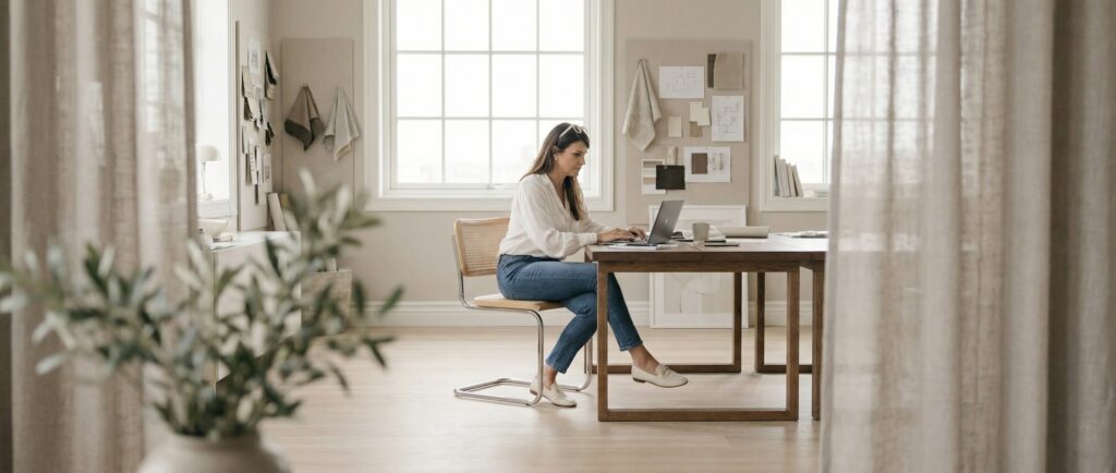 katja Marocke beim arbeiten als Interior Designerin